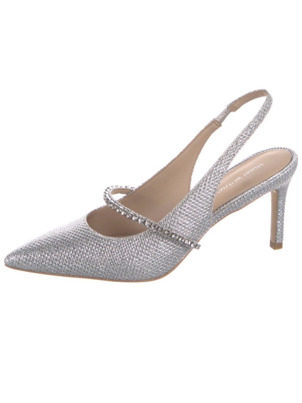 Stuart Weitzman Silver Crystal-Embellished Slingback Pump